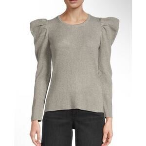 JOES JEANS Puff Shoulder Women's Gray Sleeve Ribbed Top Size XS $148 NWOT